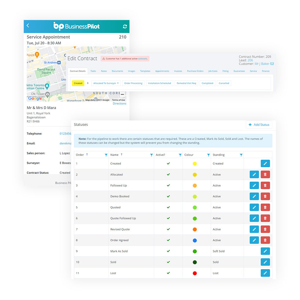 status section and map section in our crm for builders