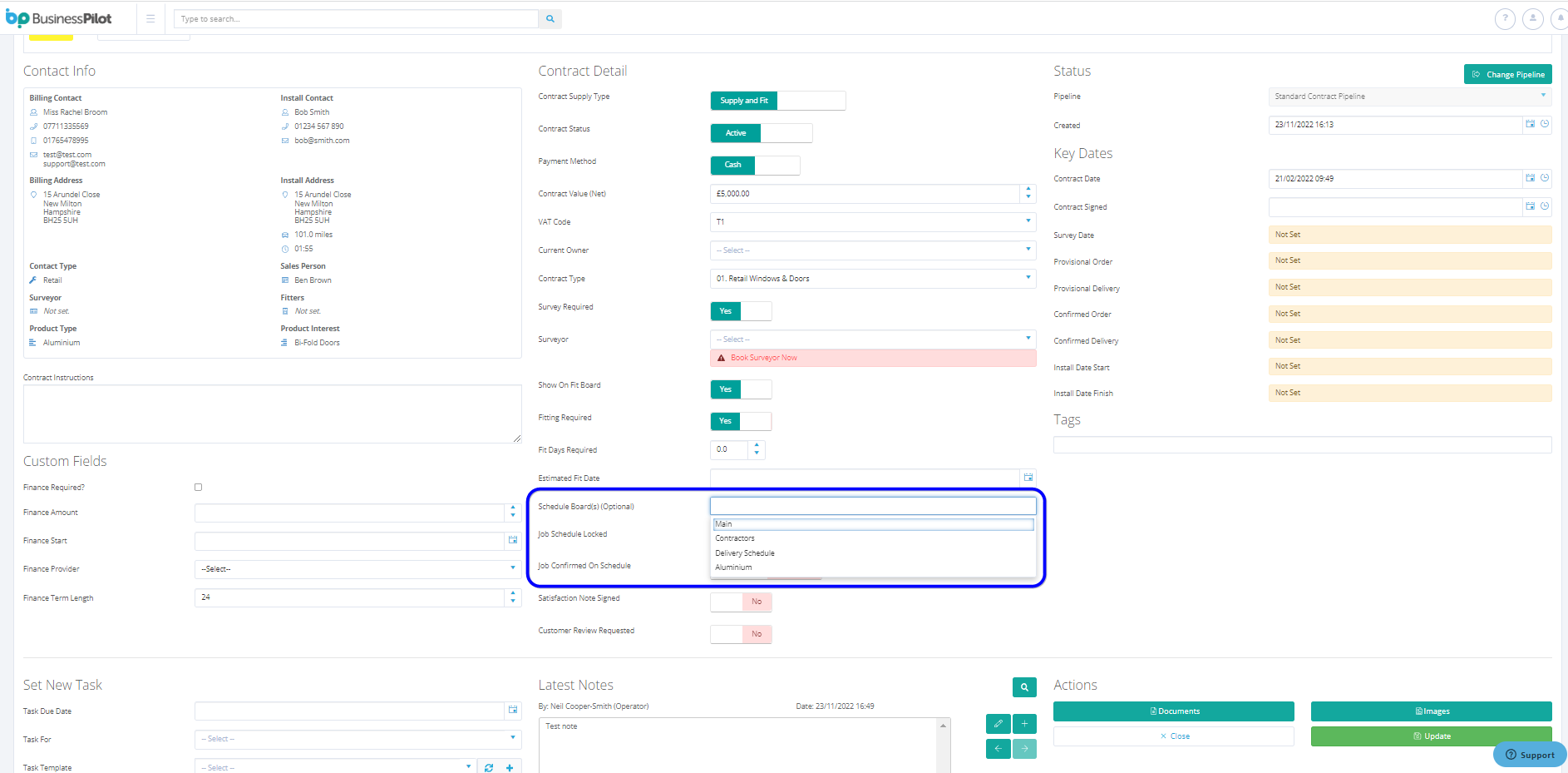 Assigning Contracts to Custom Schedule Boards | Business Pilot